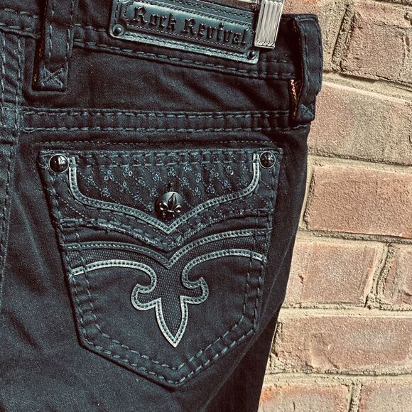 Rock Revival Greer Skinny Black Sequin Jeans Size 28 NWT - Picture 4 of 11